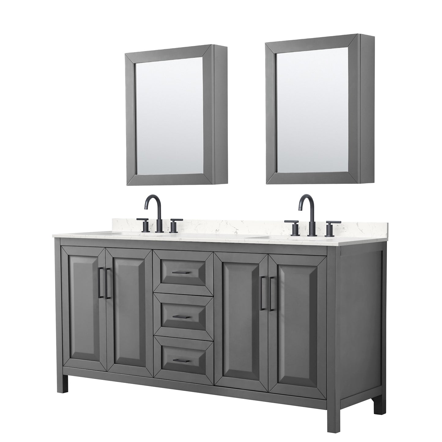 Daria Bathroom Vanity with Countertop 72 inch Double Sink 3-hole Faucet Setup