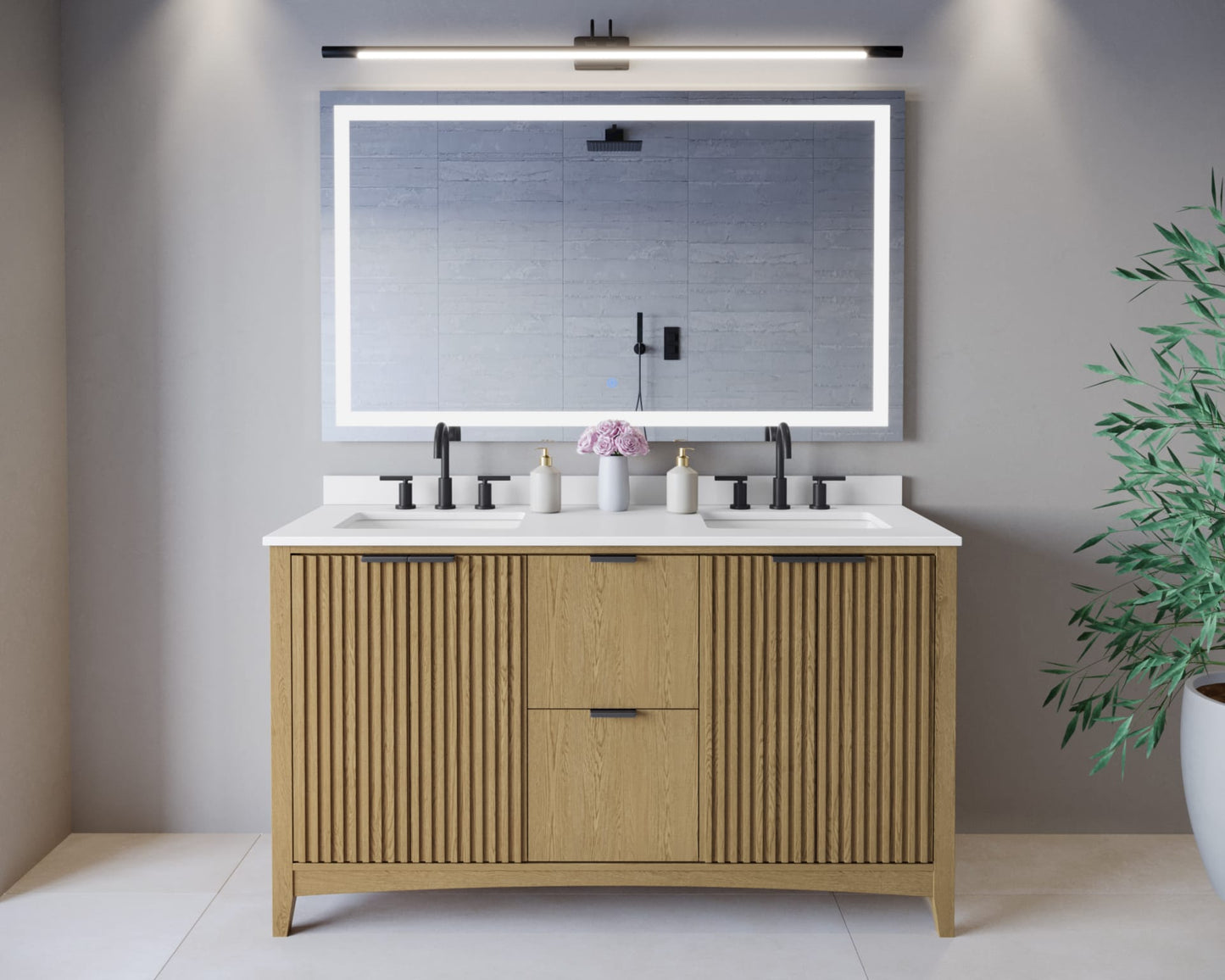Palmilla Bathroom Vanity with Countertop 60 inch Double Sink 3-hole Faucet Setup