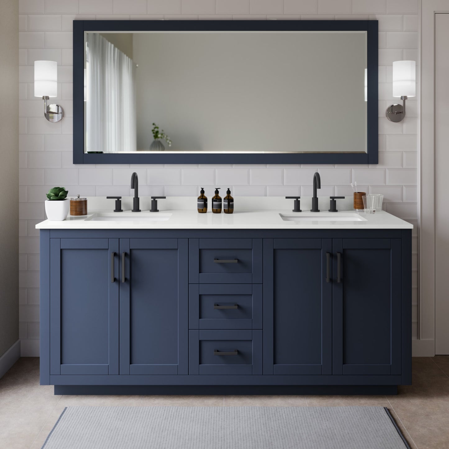 Miranda Bathroom Vanity with Countertop 72 inch Double Sink 3-hole Faucet Setup