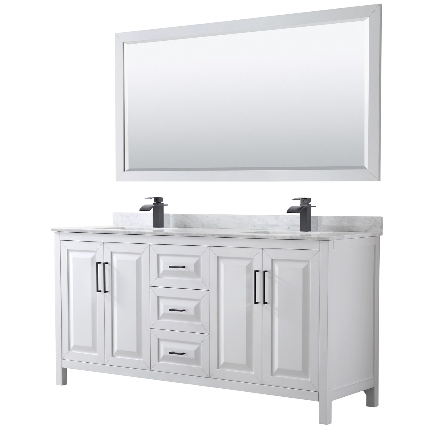 Daria Bathroom Vanity with Countertop 72 inch Double Sink Single hole Faucet Setup