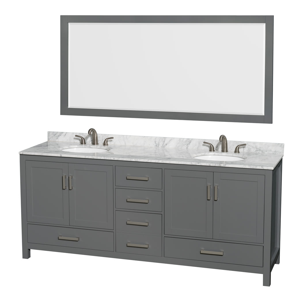 Sheffield Bathroom Vanity with Countertop 80 inch Double Sink 3-hole Faucet Setup