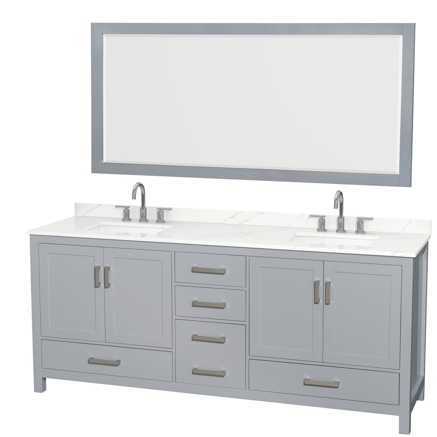 Sheffield Bathroom Vanity with Countertop 80 inch Double Sink 3-hole Faucet Setup