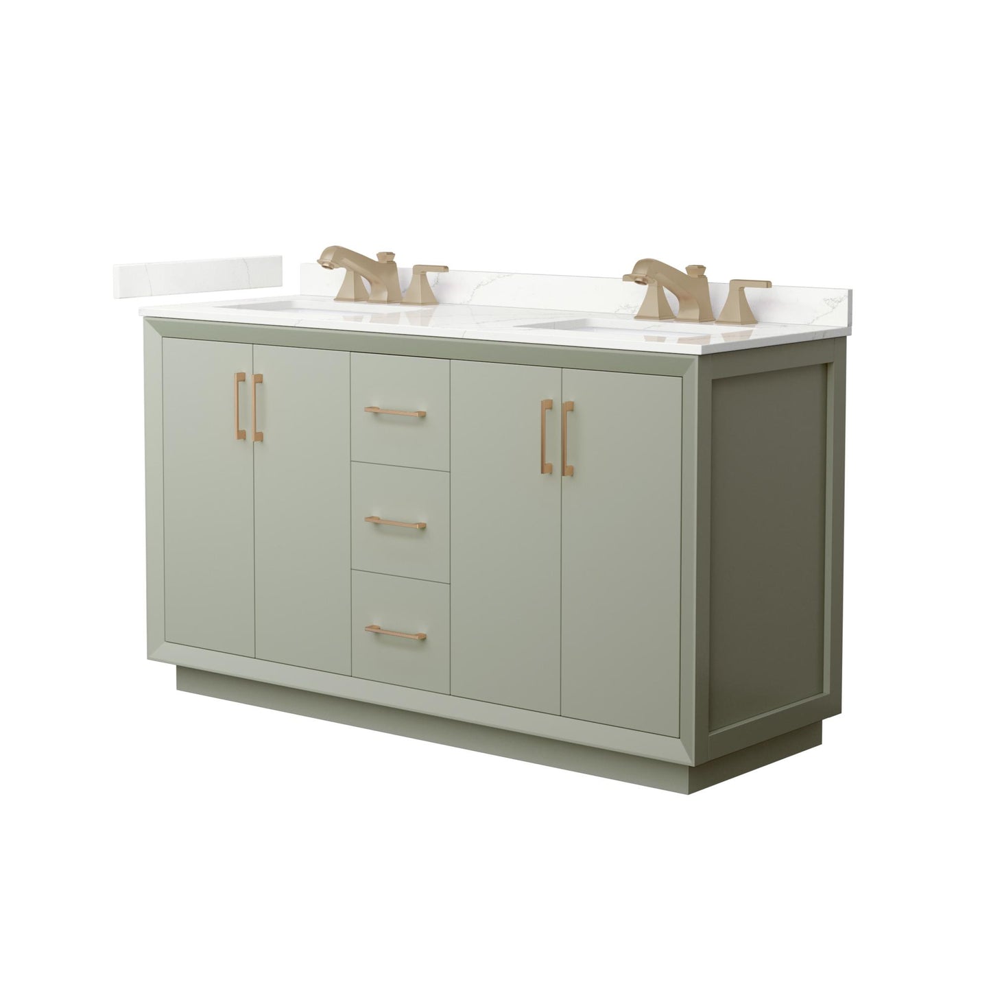 Strada Bathroom Vanity with Countertop 60 inch Double Sink 3-hole Faucet Setup