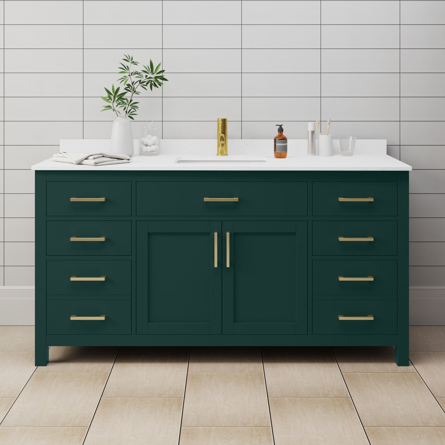 Beckett Bathroom Vanity with Countertop 66 inch Single Sink Single hole Faucet Setup