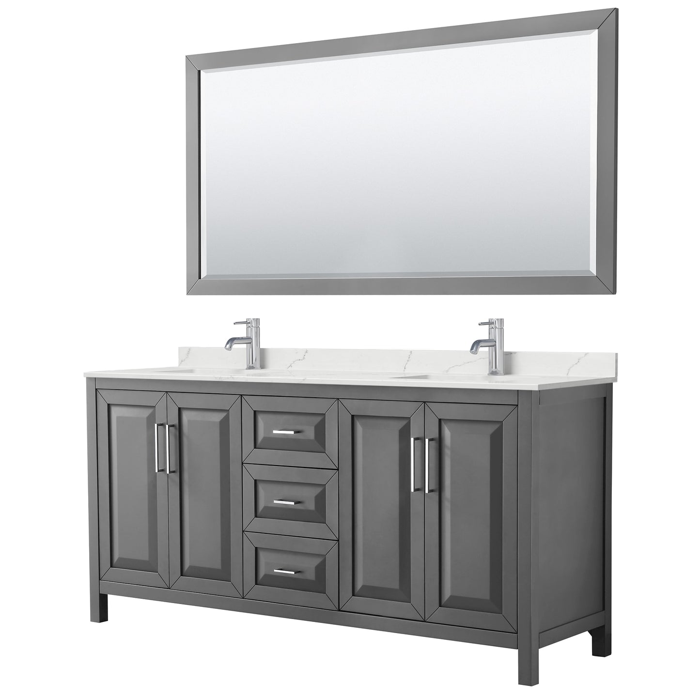 Daria Bathroom Vanity with Countertop 72 inch Double Sink Single hole Faucet Setup