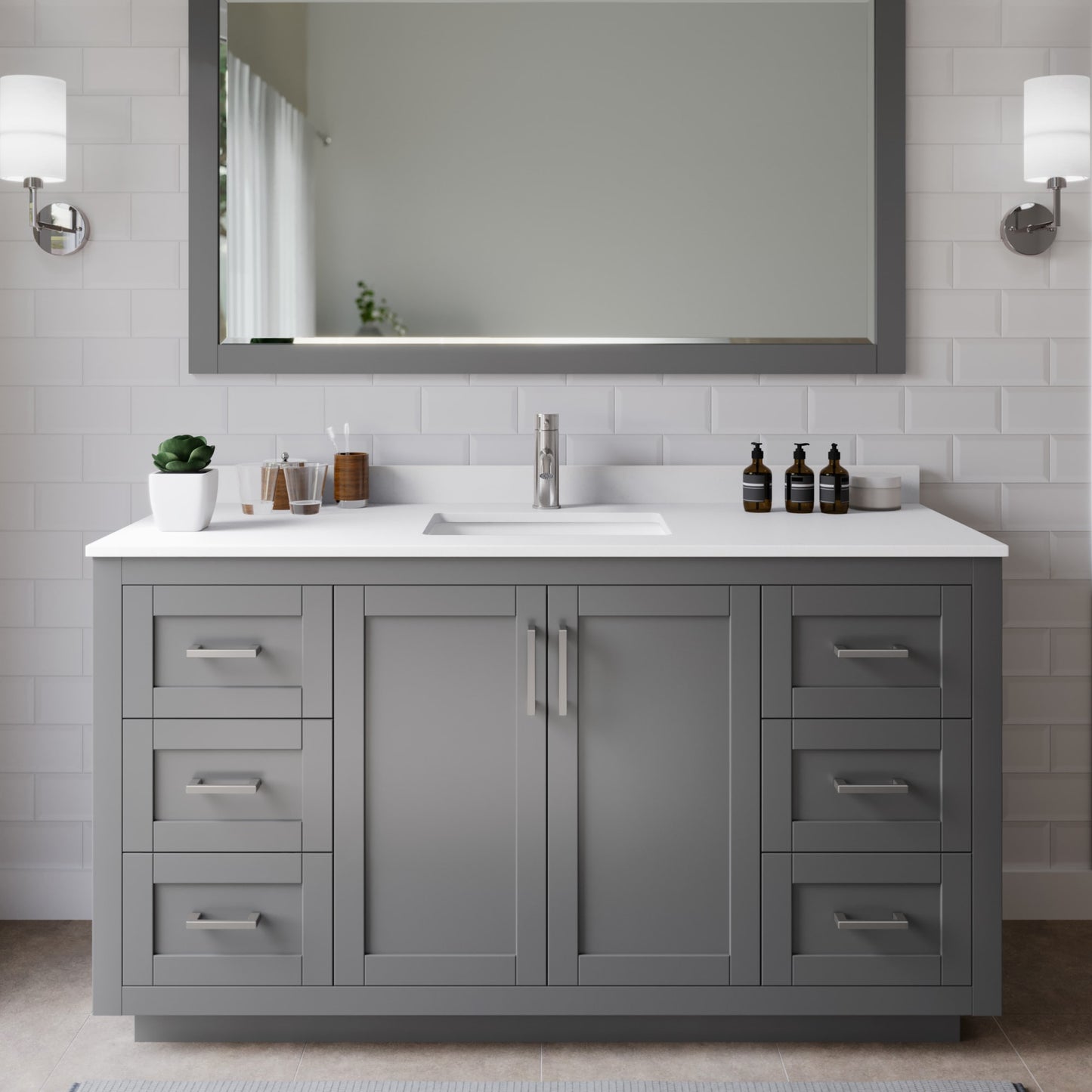 Miranda Bathroom Vanity with Countertop 60 inch Single Sink Single hole Faucet Setup