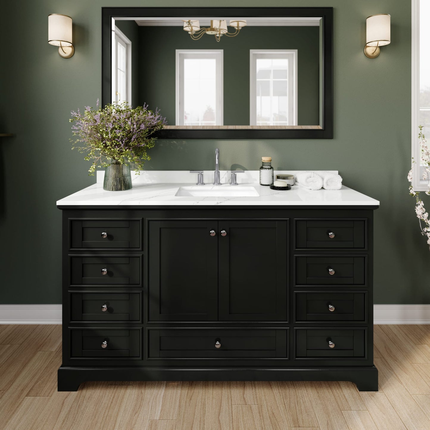 Deborah Bathroom Vanity with Countertop 60 inch Single Sink 3-hole Faucet Setup