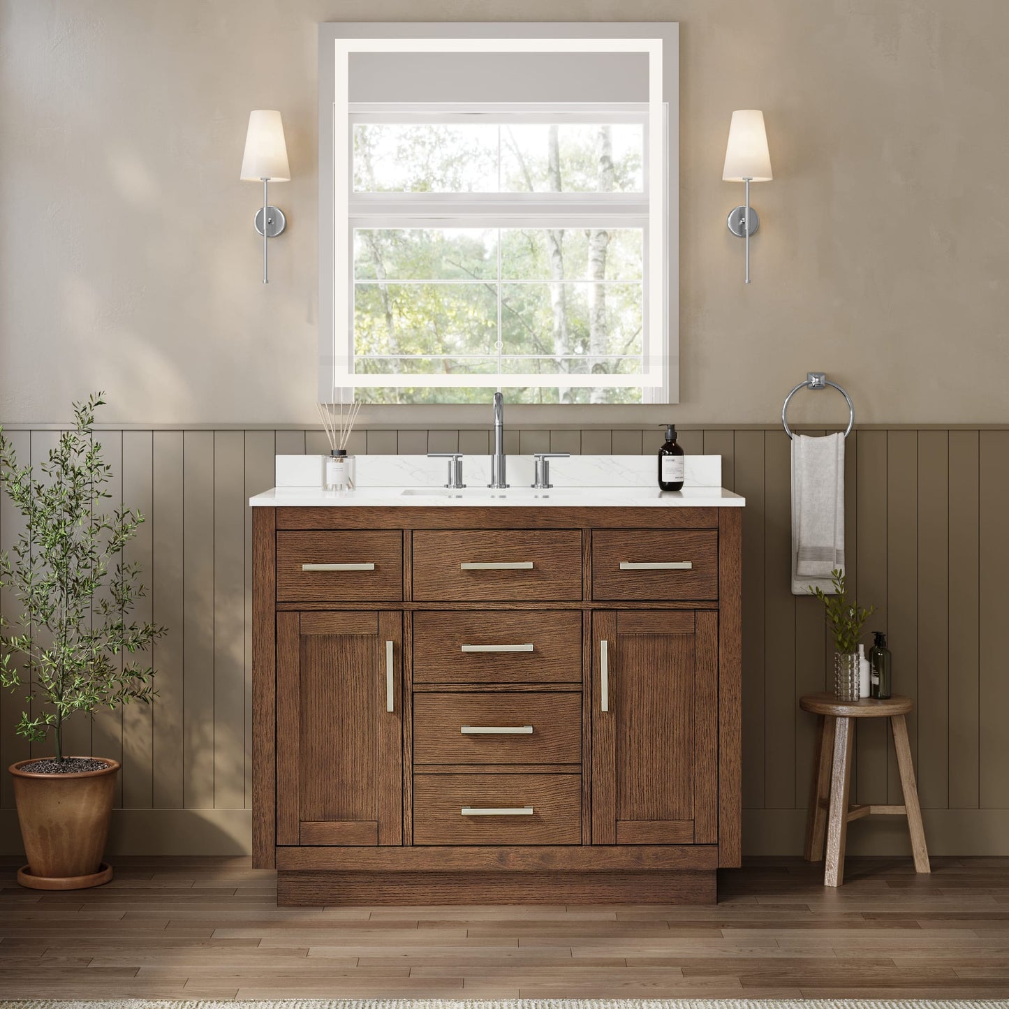 Beckett TK Bathroom Vanity with Countertop 42 inch Single Sink 3-hole Faucet Setup
