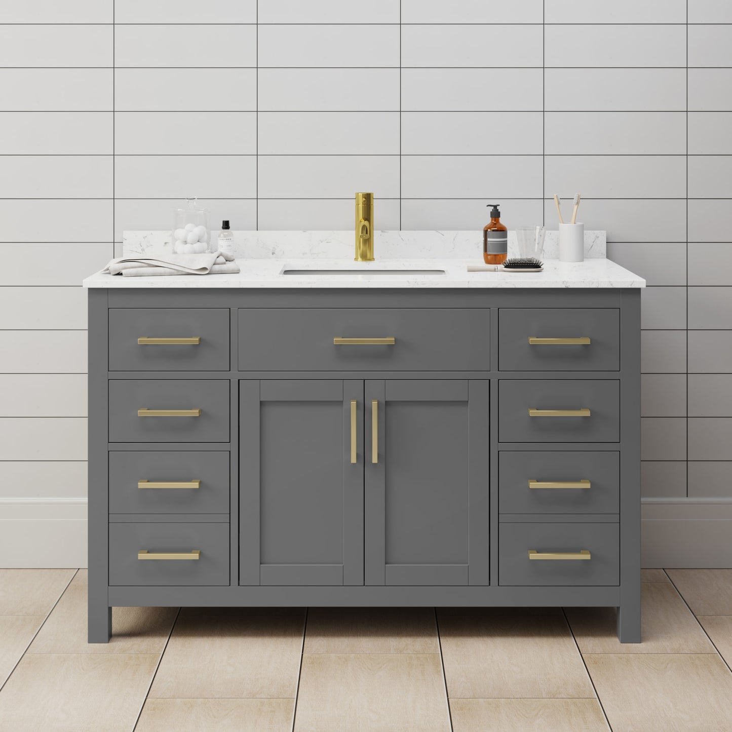 Beckett Bathroom Vanity with Countertop 54 inch Single Sink Single hole Faucet Setup