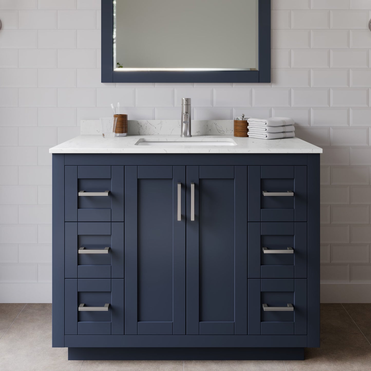Miranda Bathroom Vanity with Countertop 42 inch Single Sink Single hole Faucet Setup