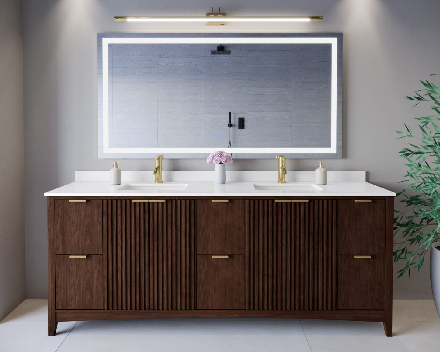 Palmilla Bathroom Vanity with Countertop 84 inch Double Sink Single hole Faucet Setup