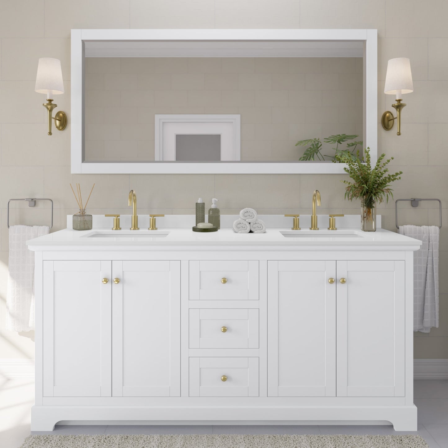 Avery Bathroom Vanity with Countertop 72 inch Double Sink 3-hole Faucet Setup