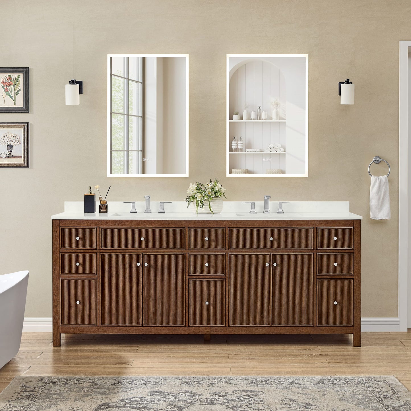 Pendry Bathroom Vanity with Countertop 84 inch Double Sink 3-hole Faucet Setup