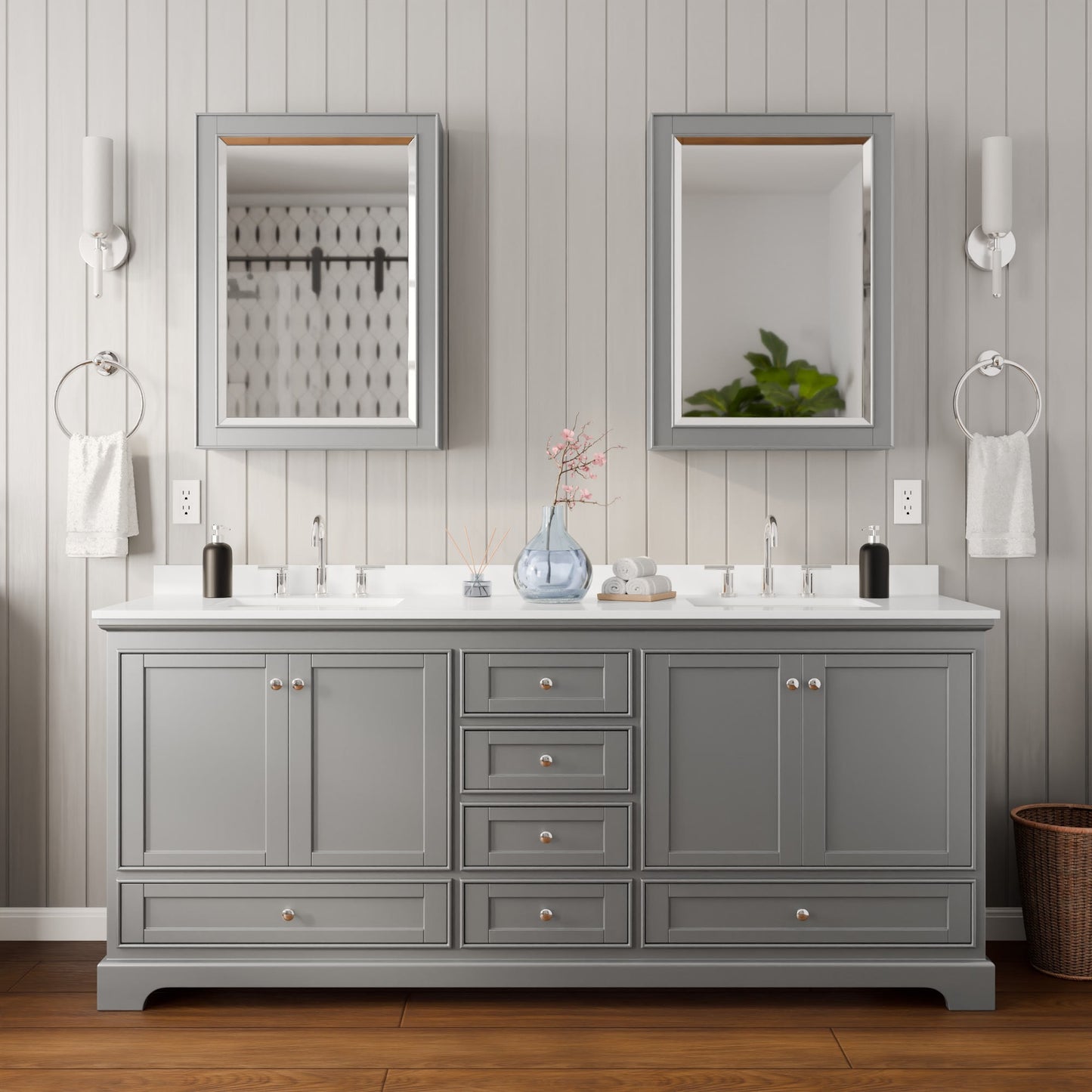 Deborah Bathroom Vanity with Countertop 80 inch Double Sink 3-hole Faucet Setup