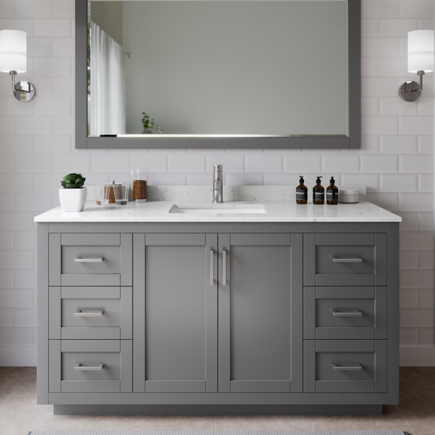 Miranda Bathroom Vanity with Countertop 60 inch Single Sink Single hole Faucet Setup