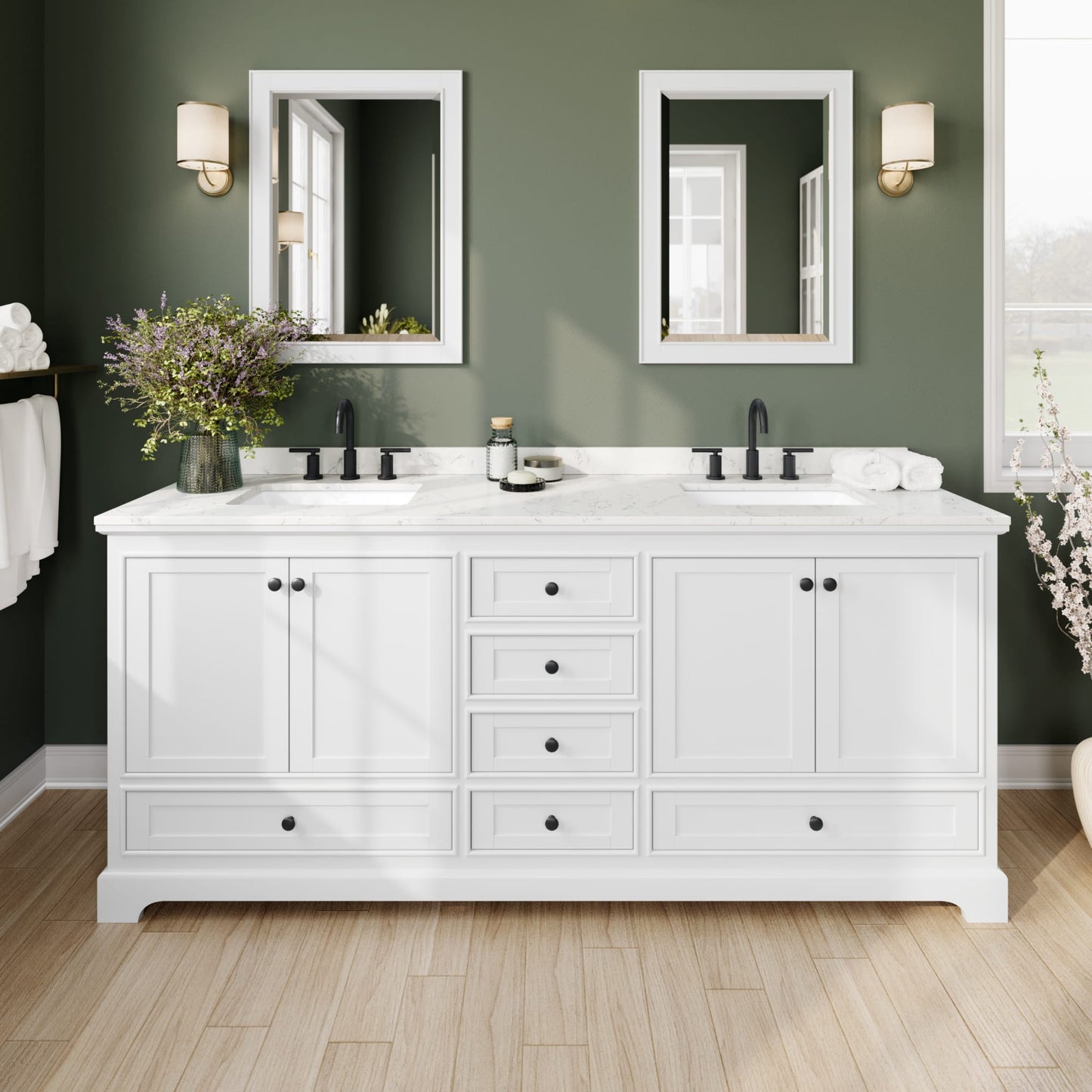 Deborah Bathroom Vanity with Countertop 80 inch Double Sink 3-hole Faucet Setup
