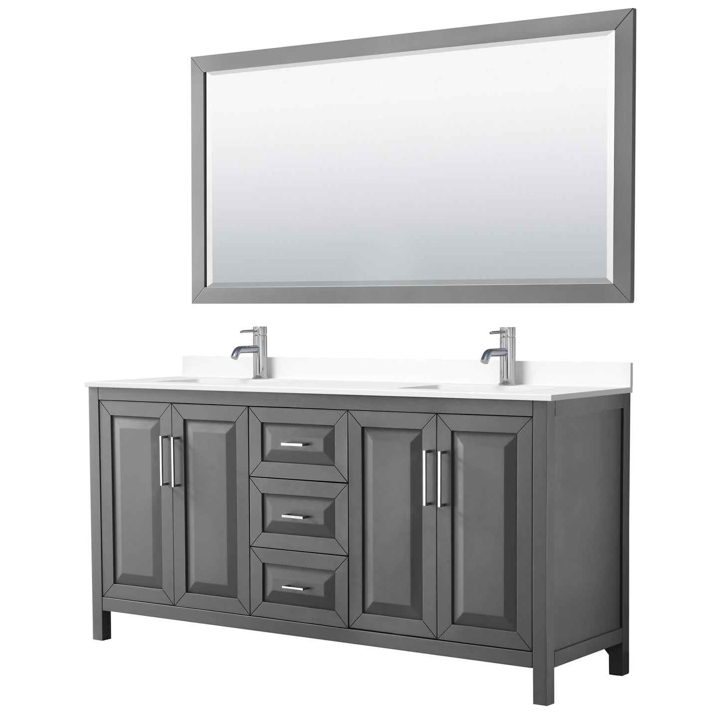 Daria Bathroom Vanity with Countertop 72 inch Double Sink Single hole Faucet Setup