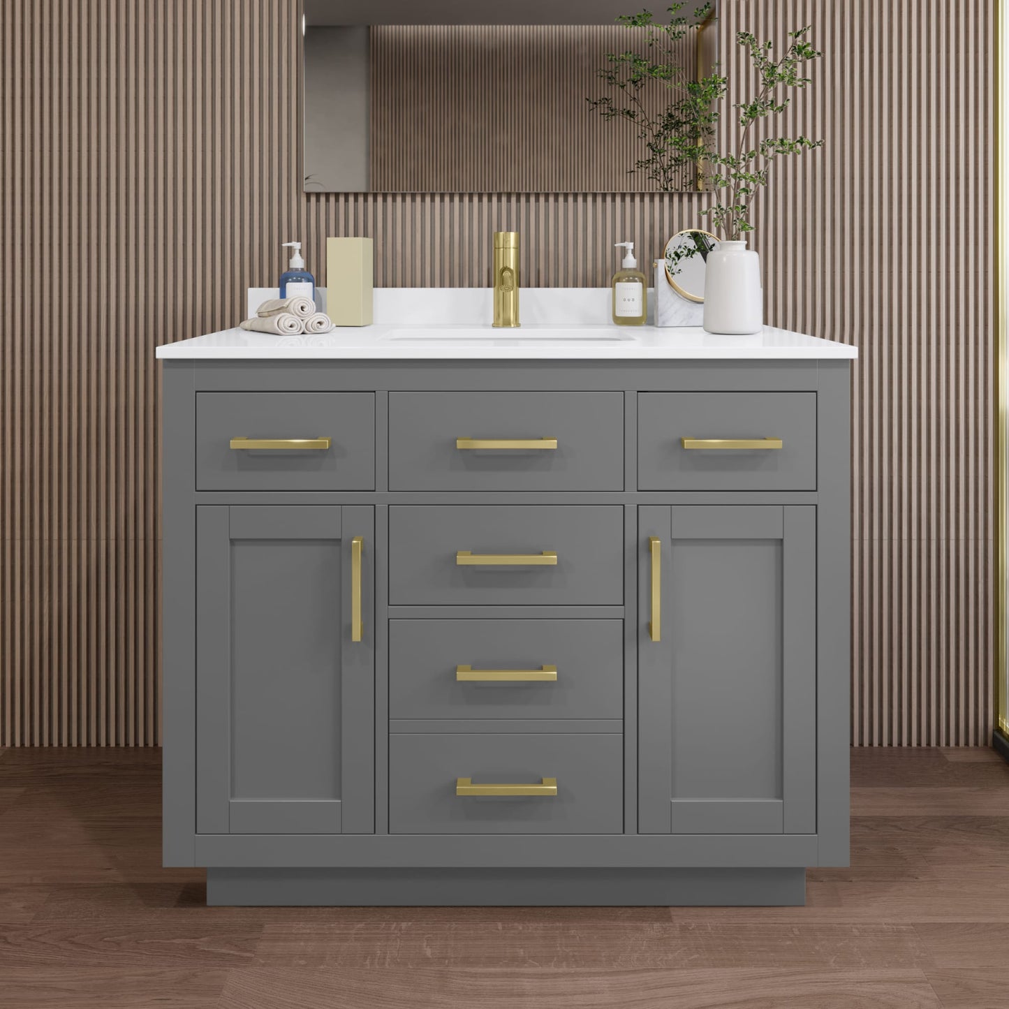 Beckett TK Bathroom Vanity with Countertop 42 inch Single Sink Single hole Faucet Setup