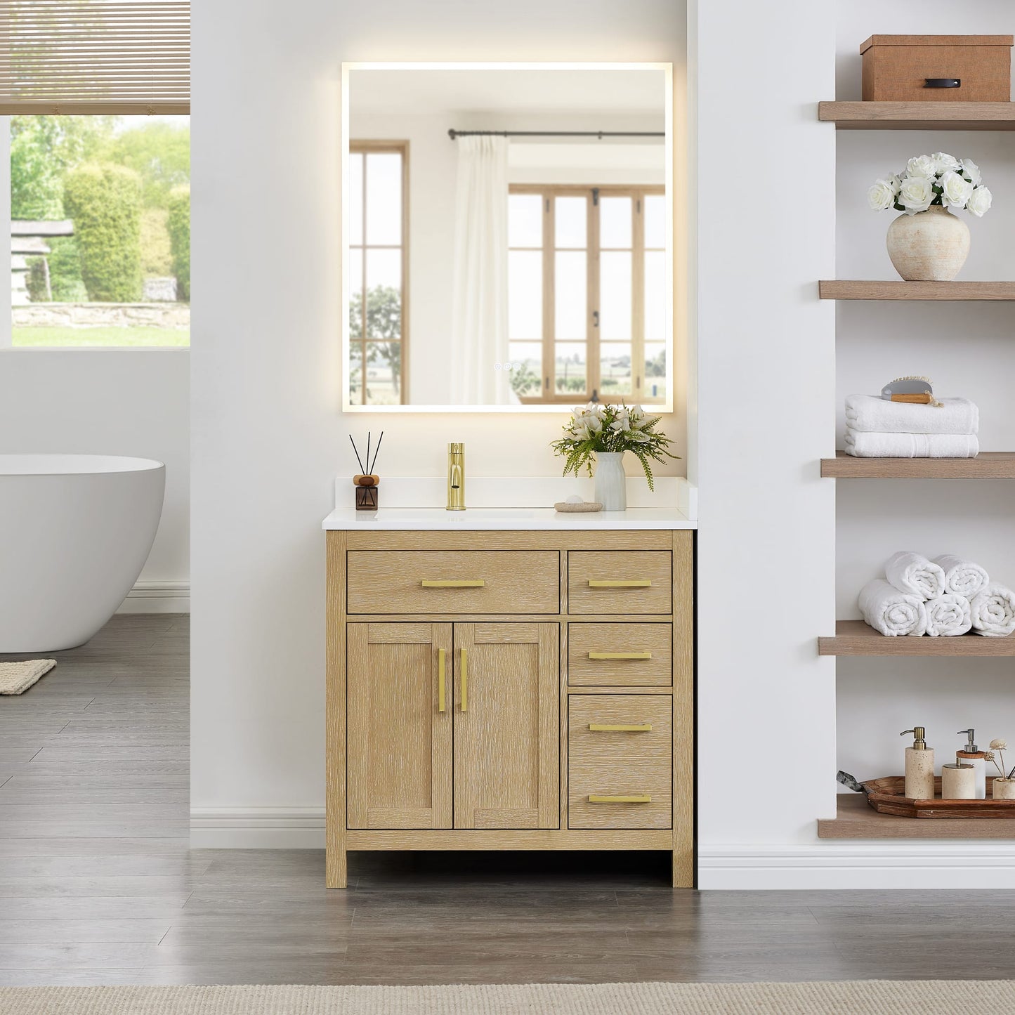 Beckett Bathroom Vanity with Countertop 36 inch Single Sink Single hole Faucet Setup