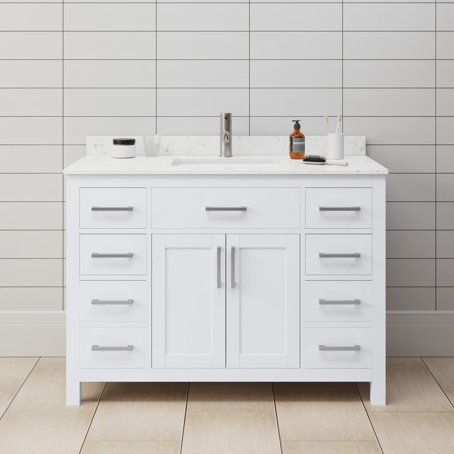 Beckett Bathroom Vanity with Countertop 48 inch Single Sink Single hole Faucet Setup