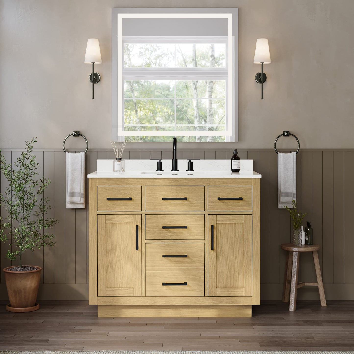 Beckett TK Bathroom Vanity with Countertop 42 inch Single Sink 3-hole Faucet Setup