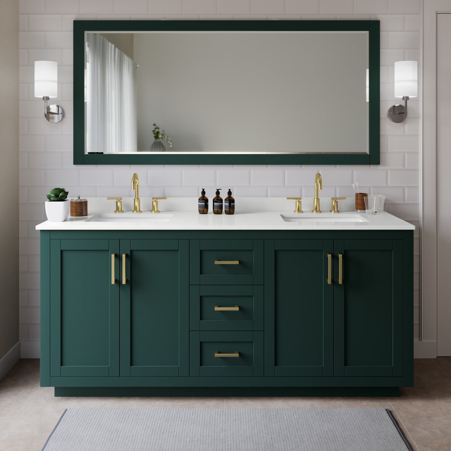 Miranda Bathroom Vanity with Countertop 72 inch Double Sink 3-hole Faucet Setup