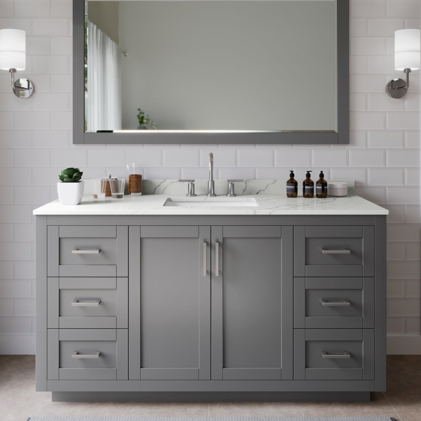 Miranda Bathroom Vanity with Countertop 60 inch Single Sink 3-hole Faucet Setup