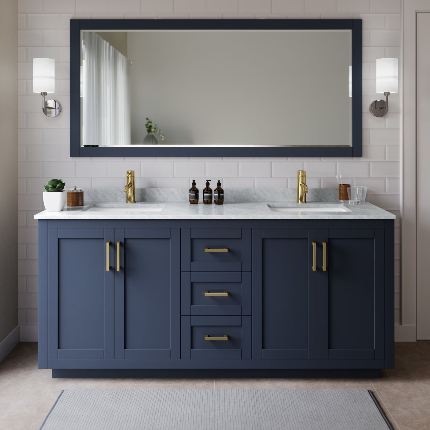 Miranda Bathroom Vanity with Countertop 72 inch Double Sink Single hole Faucet Setup