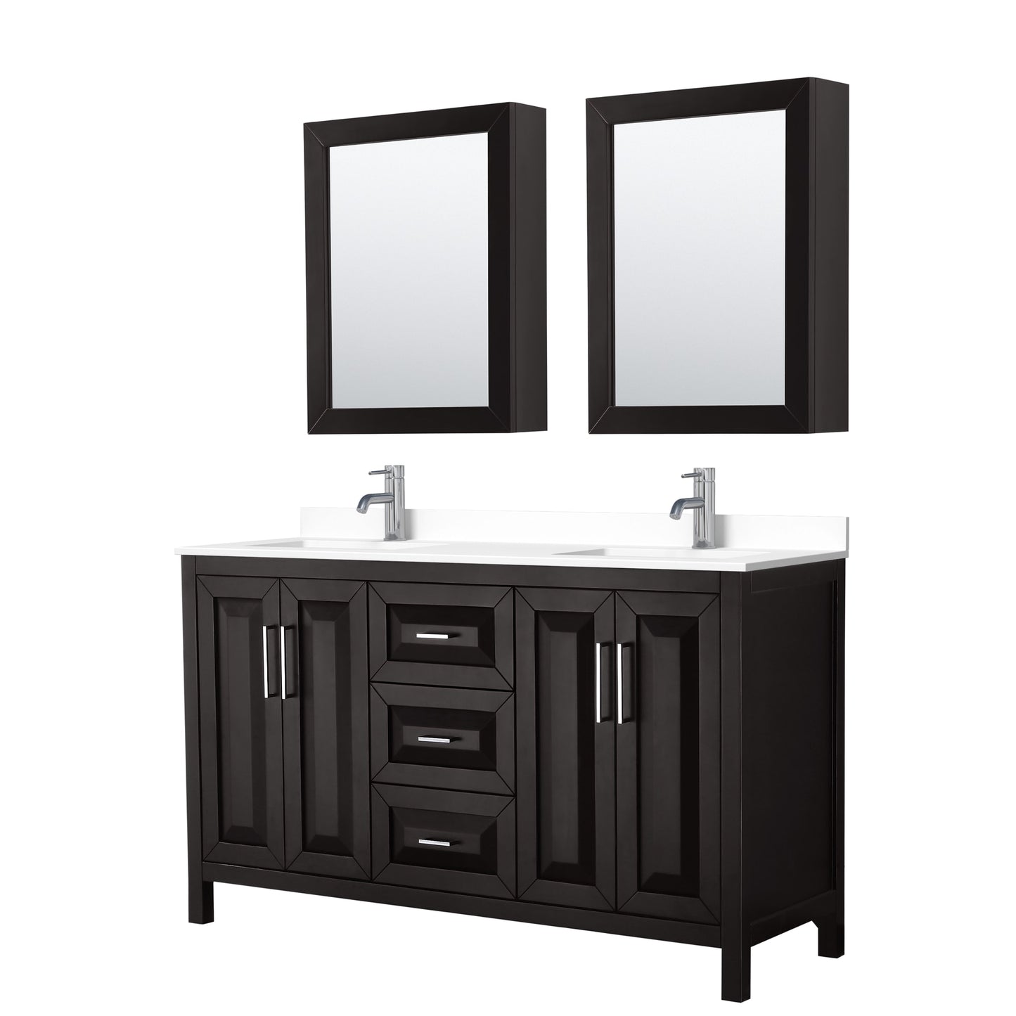 Daria Bathroom Vanity with Countertop 60 inch Double Sink Single hole Faucet Setup