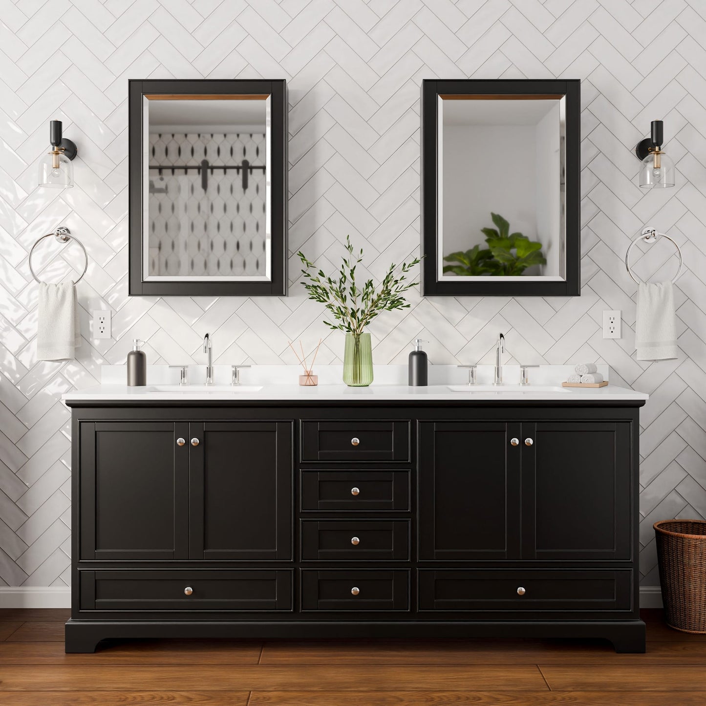 Deborah Bathroom Vanity with Countertop 80 inch Double Sink 3-hole Faucet Setup