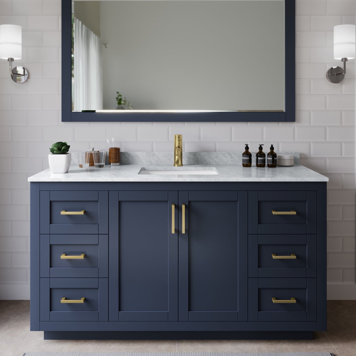 Miranda Bathroom Vanity with Countertop 60 inch Single Sink Single hole Faucet Setup