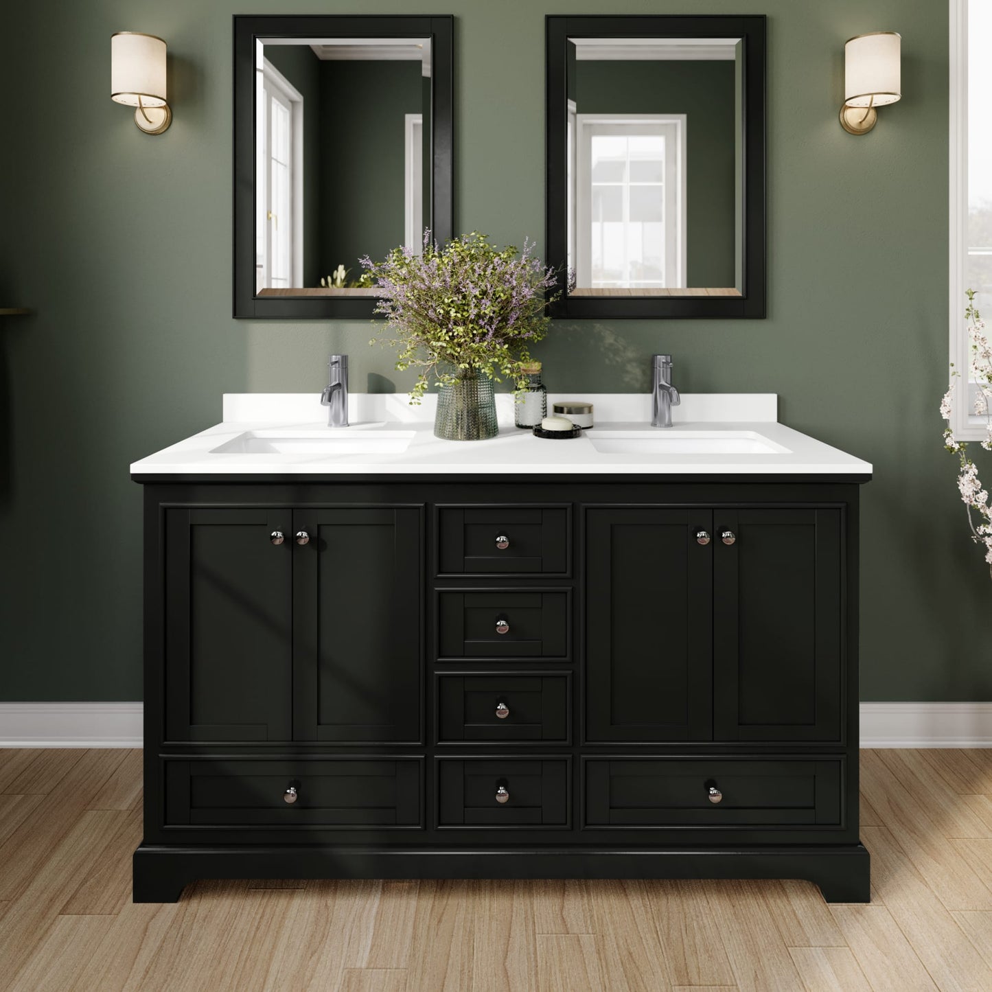 Deborah Bathroom Vanity with Countertop 60 inch Double Sink Single hole Faucet Setup