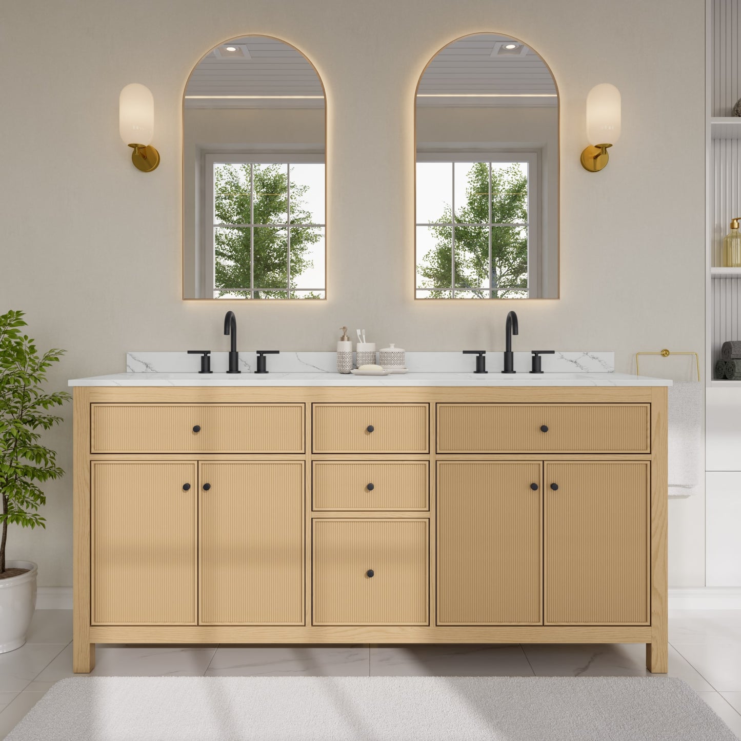 Pendry Bathroom Vanity with Countertop 72 inch Double Sink 3-hole Faucet Setup