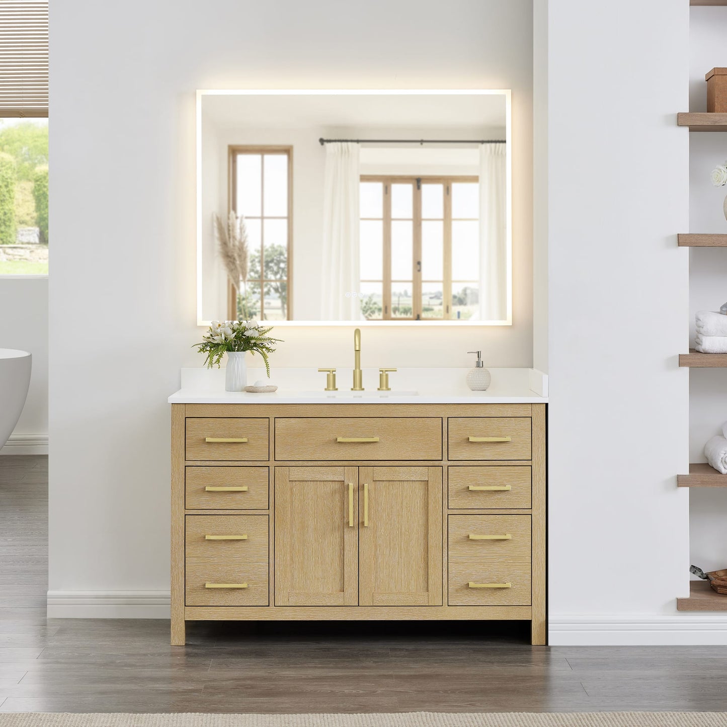 Beckett Bathroom Vanity with Countertop 54 inch Single Sink 3-hole Faucet Setup