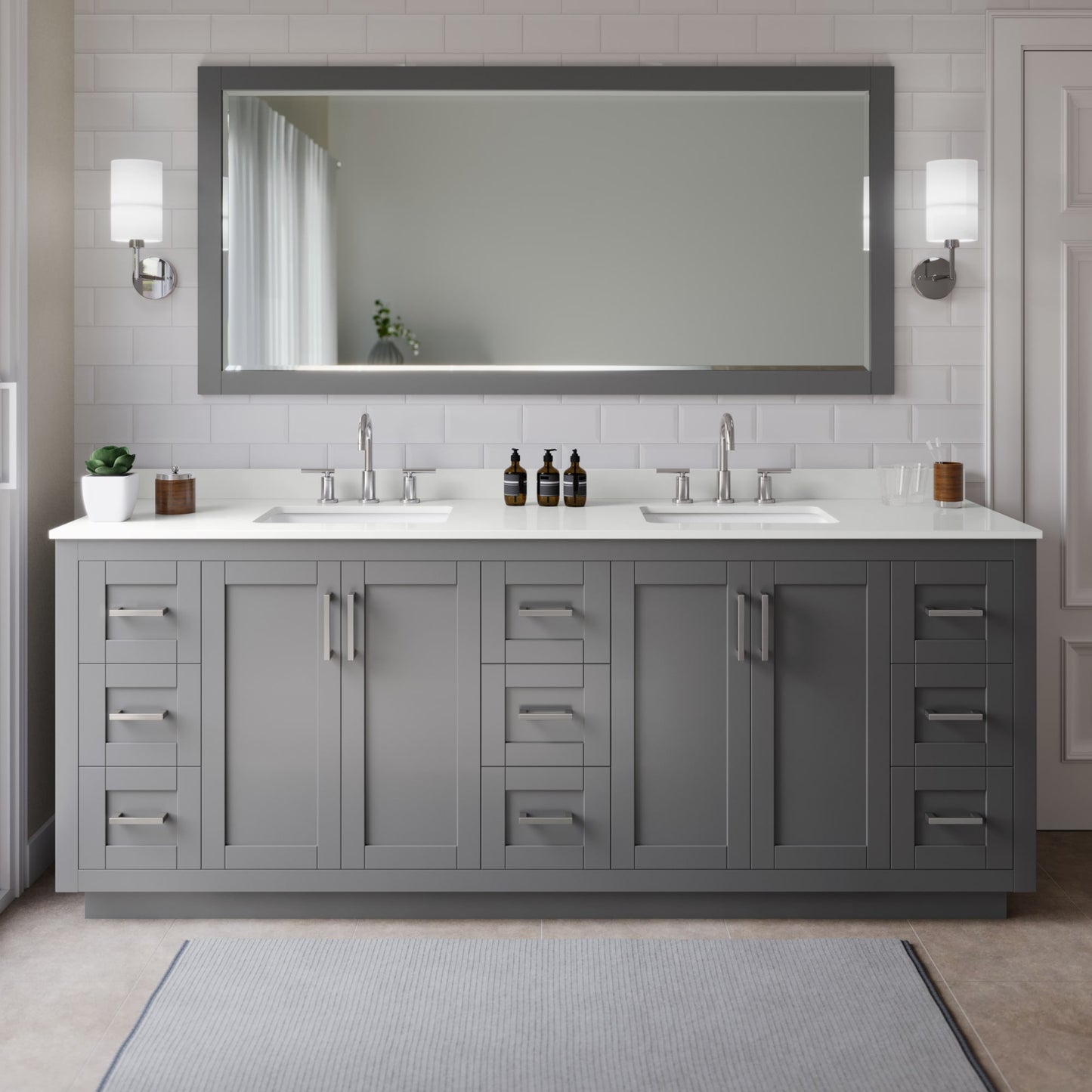 Miranda Bathroom Vanity with Countertop 84 inch Double Sink 3-hole Faucet Setup