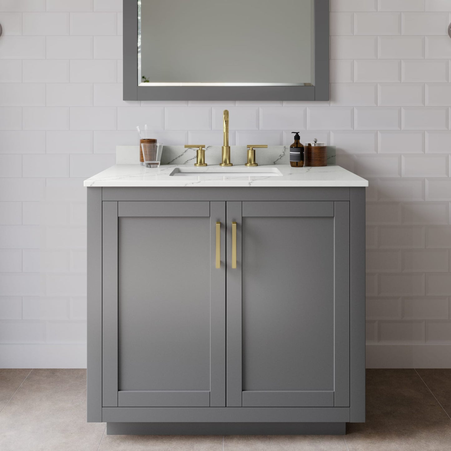 Miranda Bathroom Vanity with Countertop 36 inch Single Sink 3-hole Faucet Setup