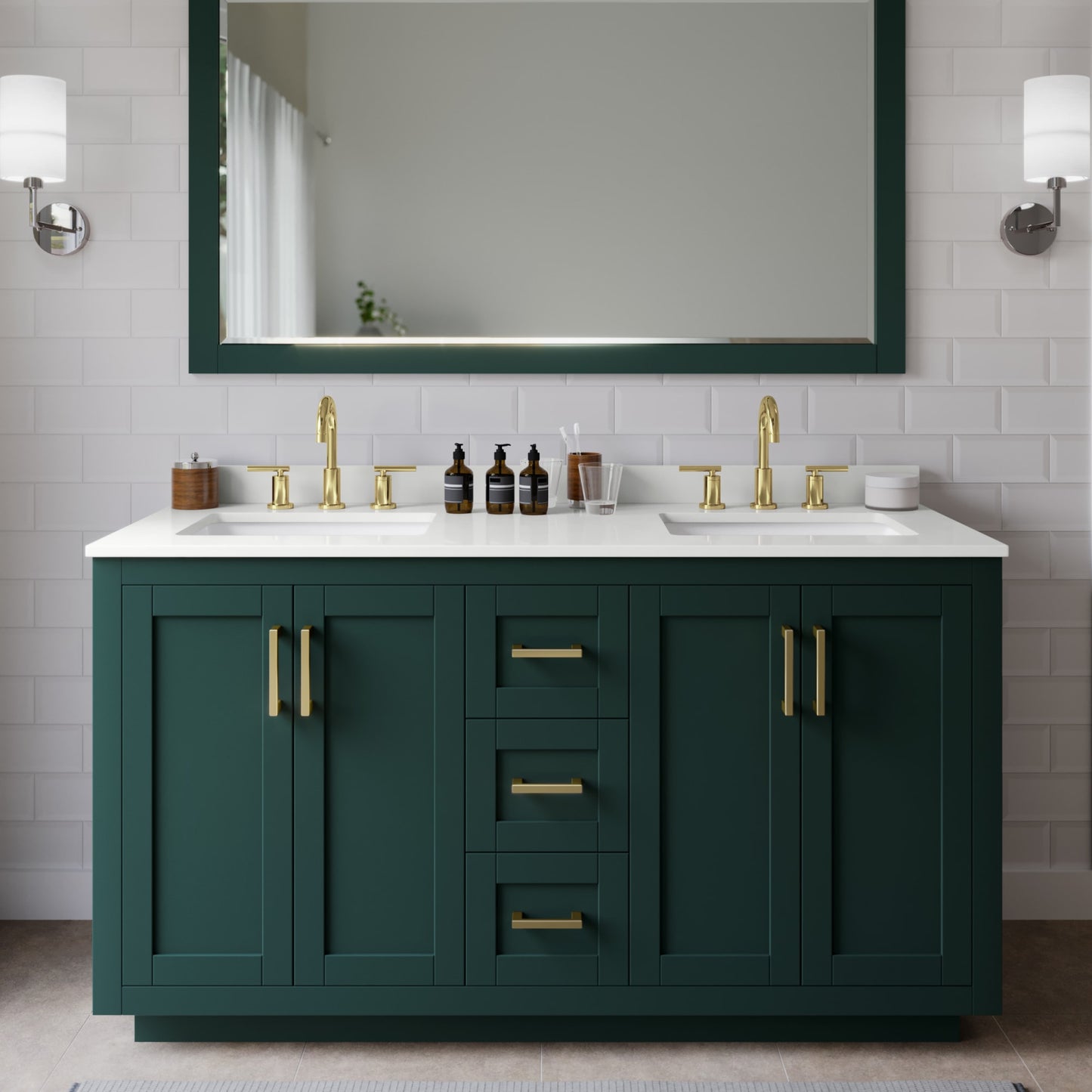 Miranda Bathroom Vanity with Countertop 60 inch Double Sink 3-hole Faucet Setup