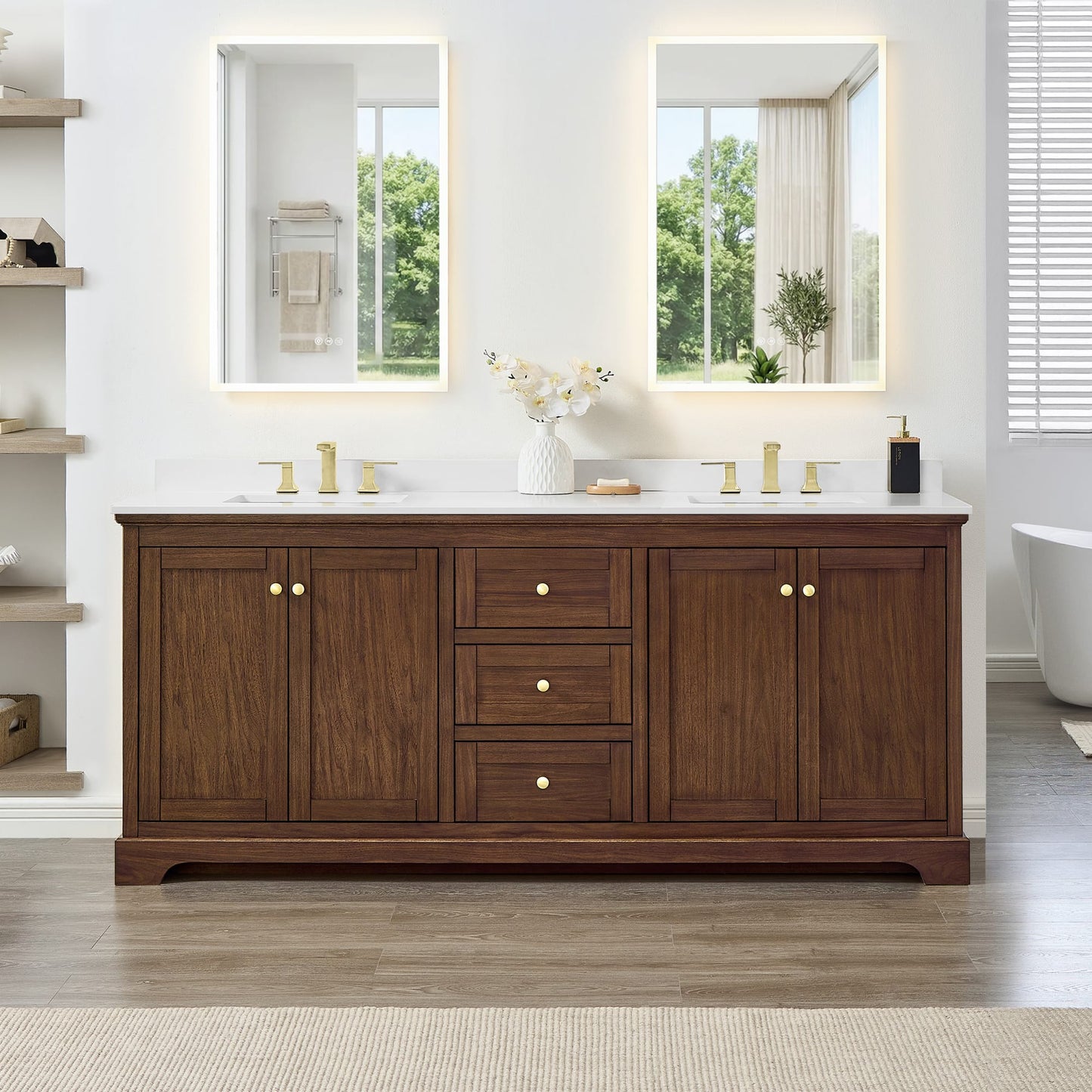 Avery Bathroom Vanity with Countertop 80 inch Double Sink 3-hole Faucet Setup