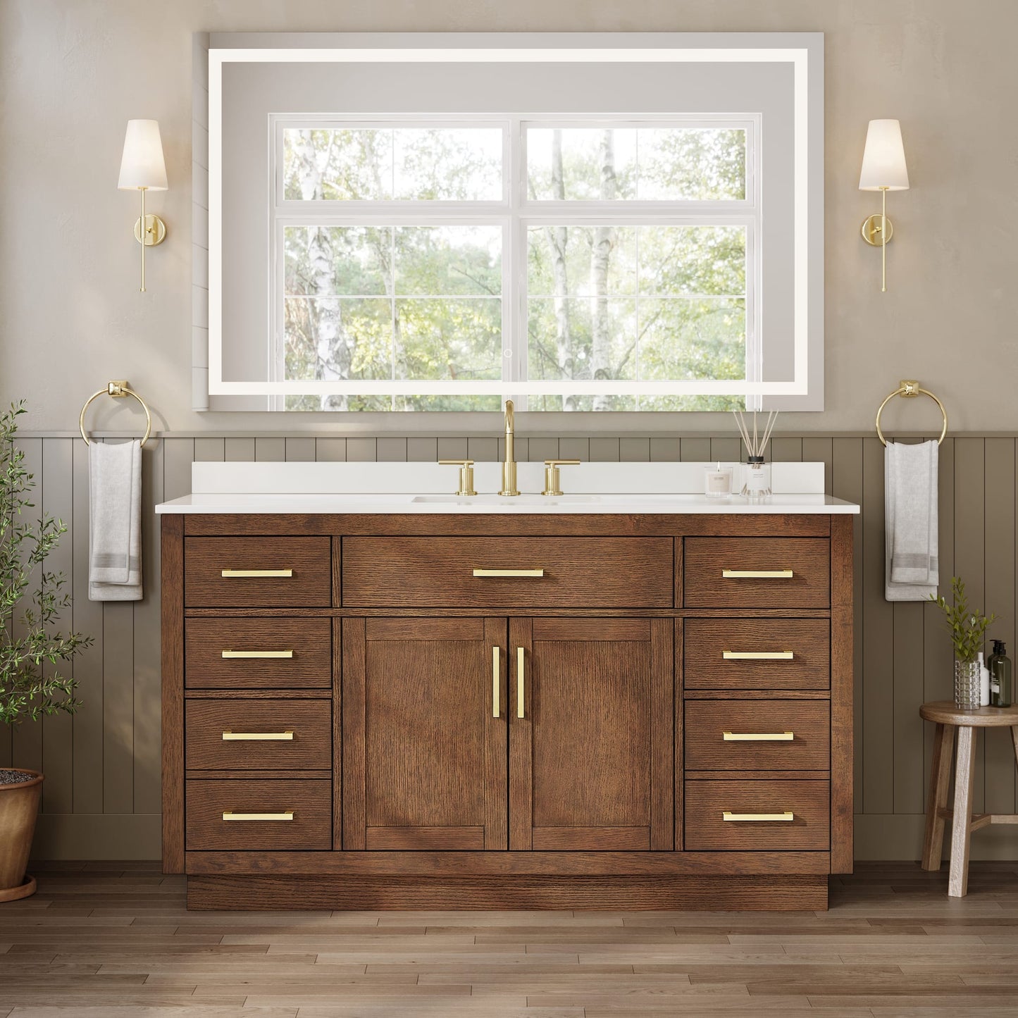 Beckett TK Bathroom Vanity with Countertop 60 inch Single Sink 3-hole Faucet Setup