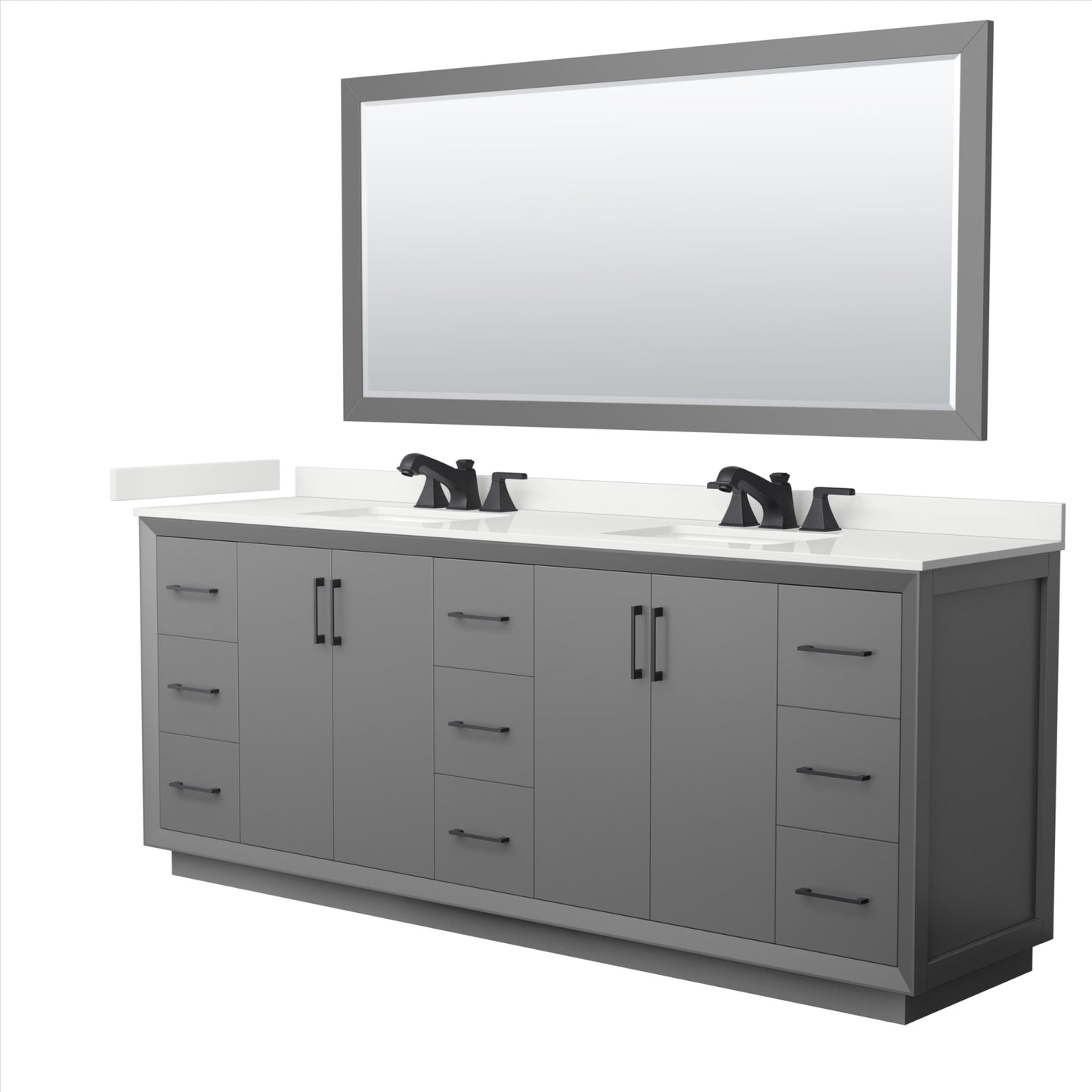 Strada Bathroom Vanity with Countertop 84 inch Double Sink 3-hole Faucet Setup