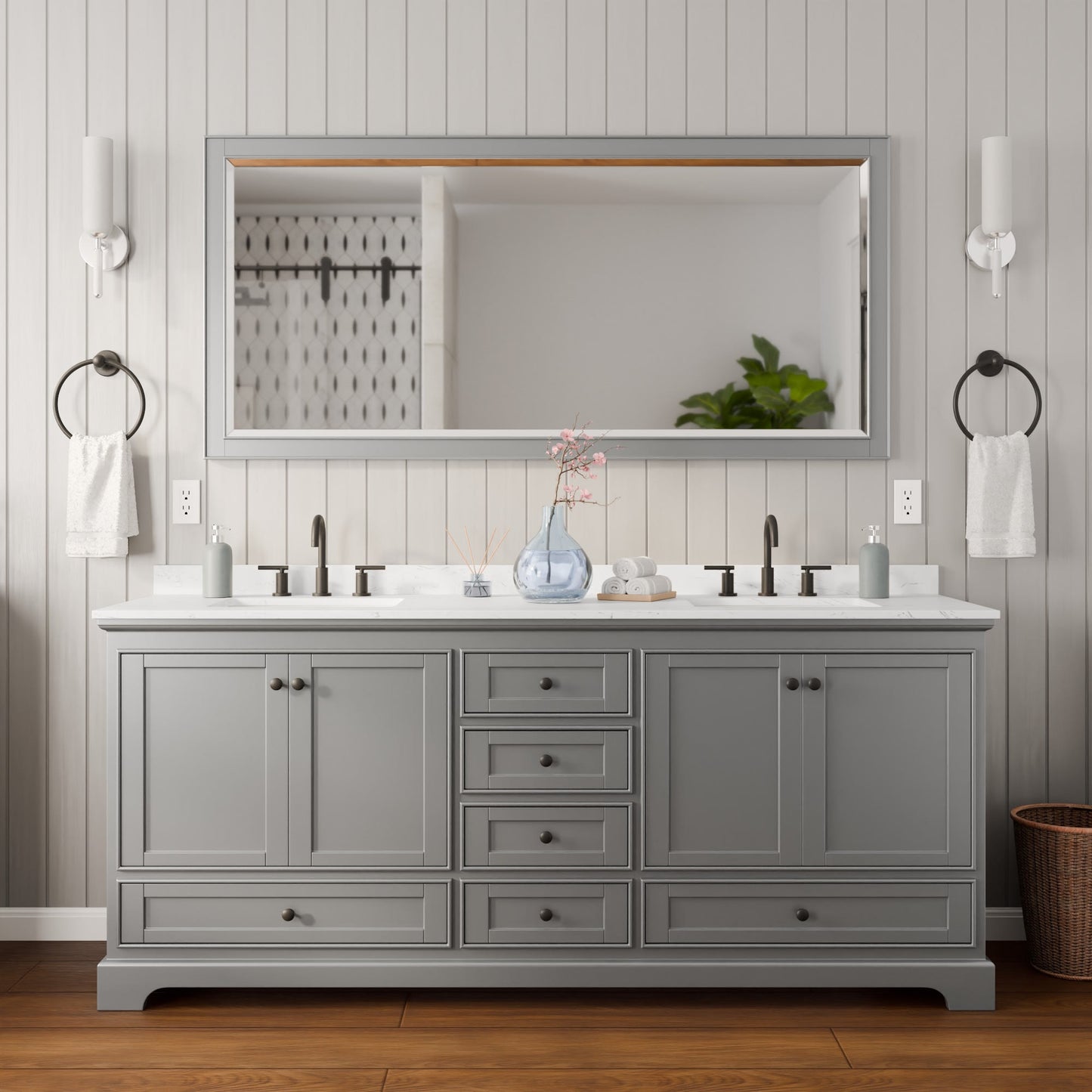 Deborah Bathroom Vanity with Countertop 80 inch Double Sink 3-hole Faucet Setup