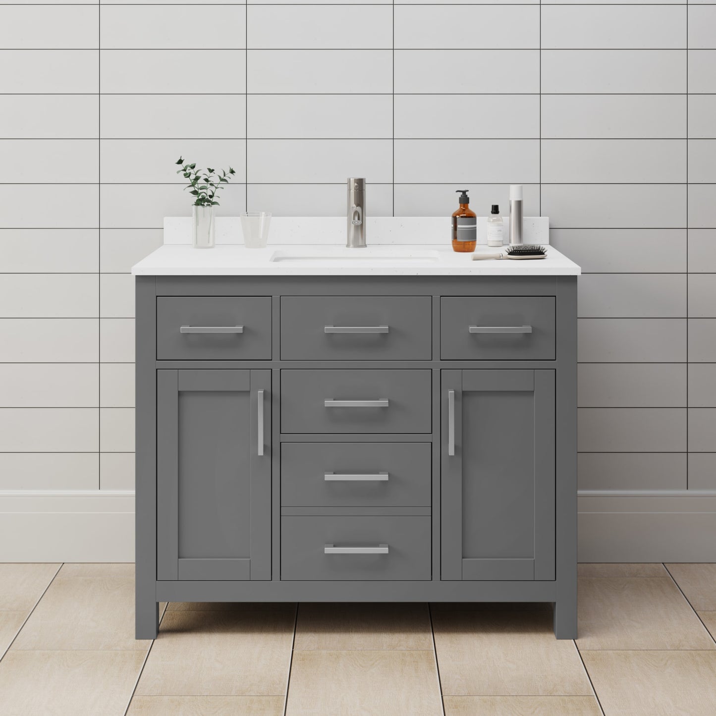 Beckett Bathroom Vanity with Countertop 42 inch Single Sink Single hole Faucet Setup