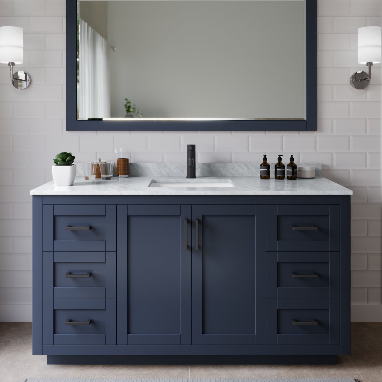 Miranda Bathroom Vanity with Countertop 60 inch Single Sink Single hole Faucet Setup
