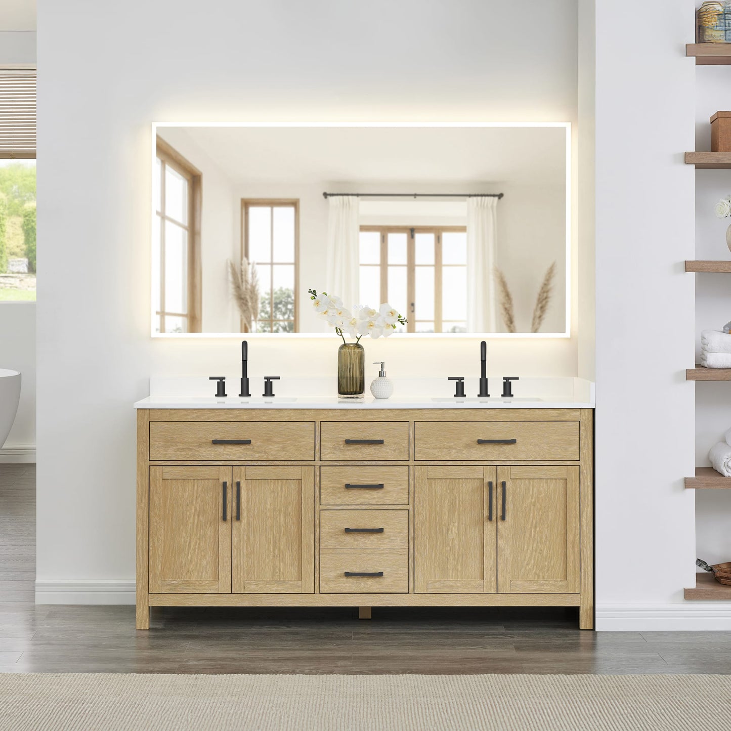 Beckett Bathroom Vanity with Countertop 72 inch Double Sink 3-hole Faucet Setup