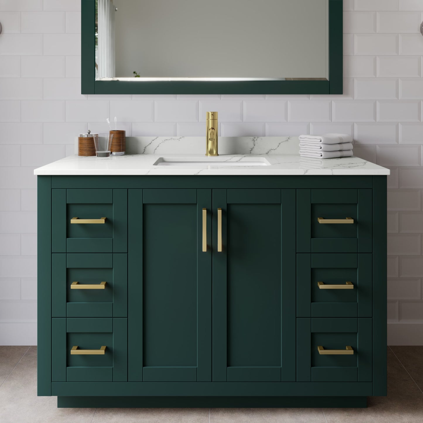 Miranda Bathroom Vanity with Countertop 48 inch Single Sink Single hole Faucet Setup
