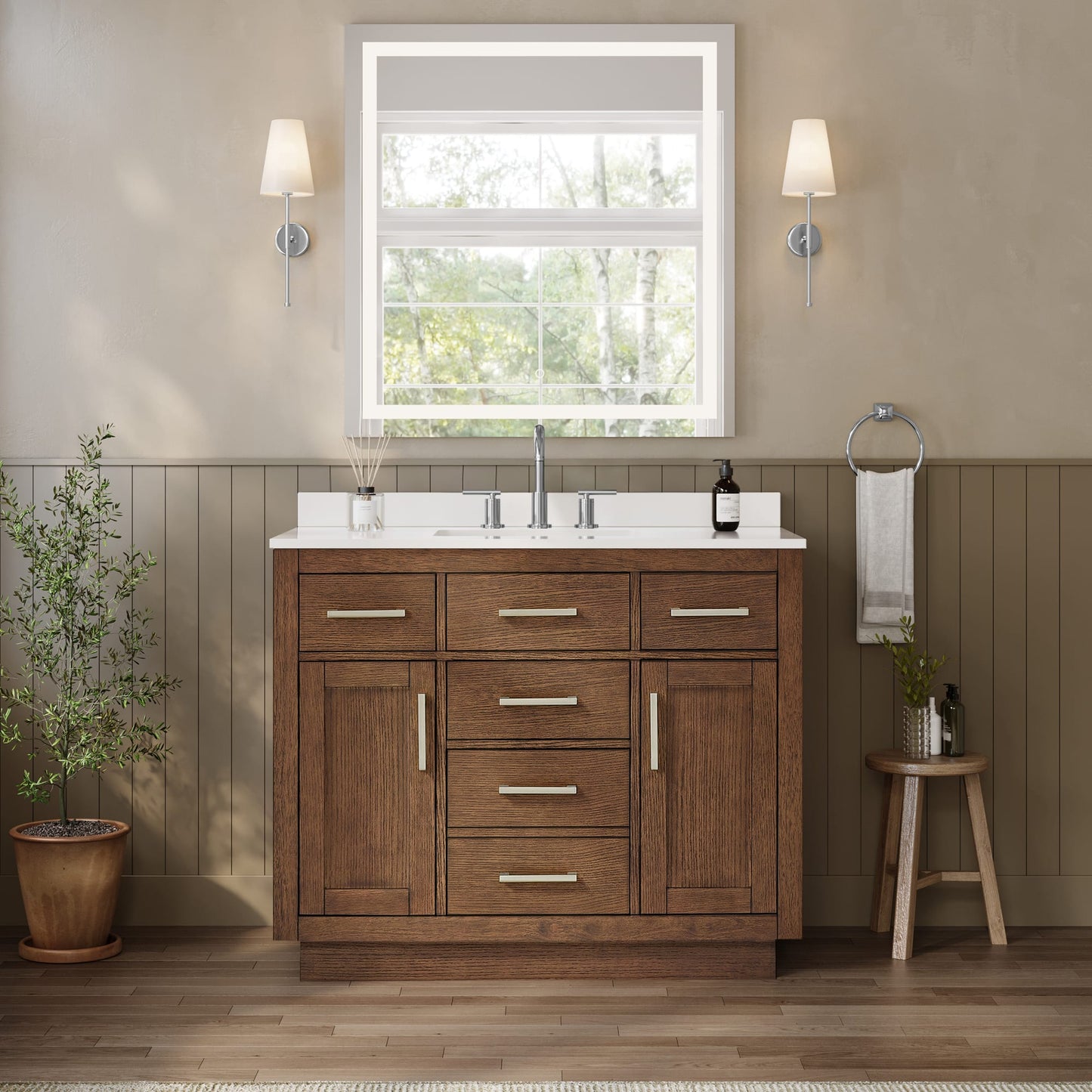 Beckett TK Bathroom Vanity with Countertop 42 inch Single Sink 3-hole Faucet Setup