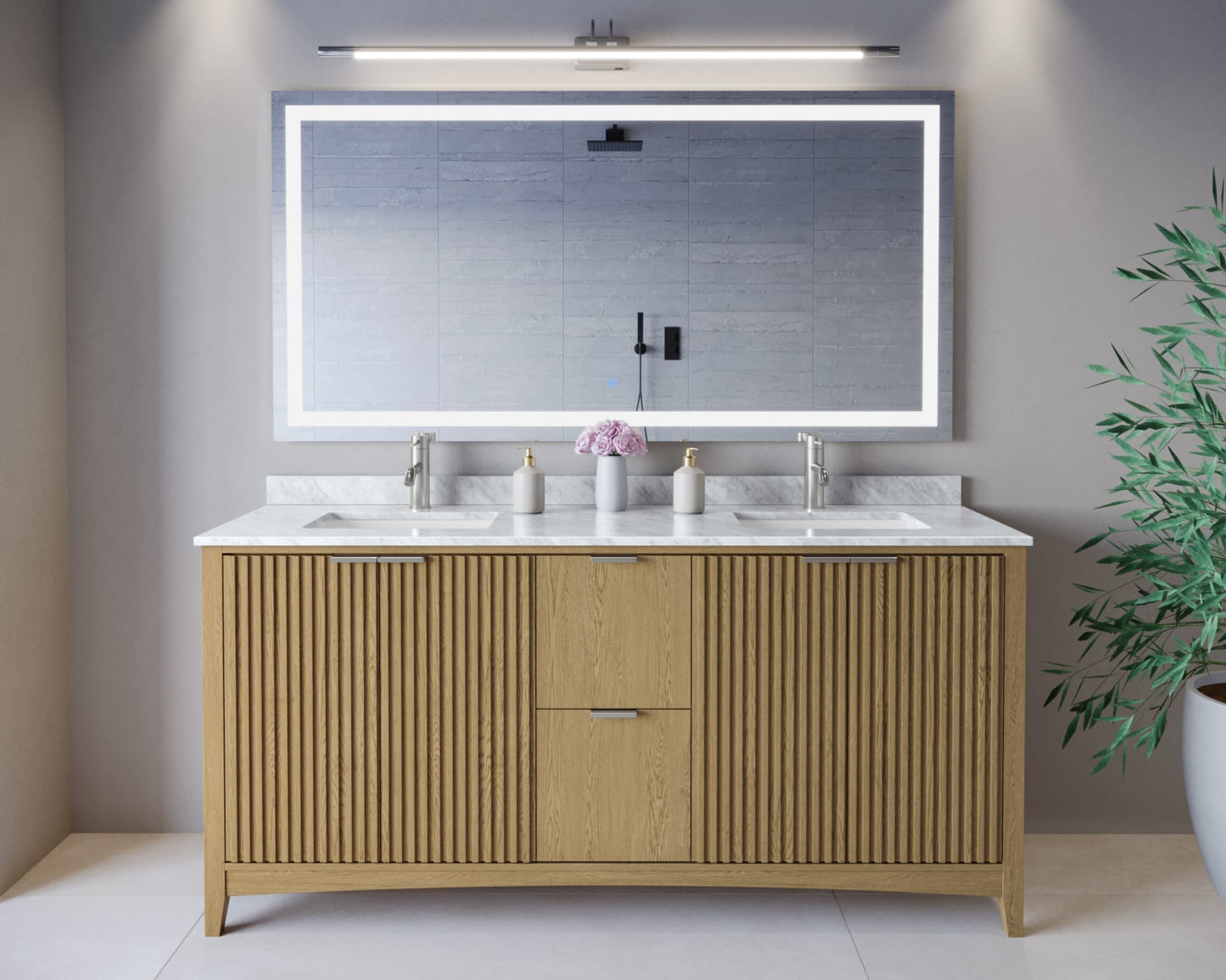 Palmilla Bathroom Vanity with Countertop 72 inch Double Sink Single hole Faucet Setup