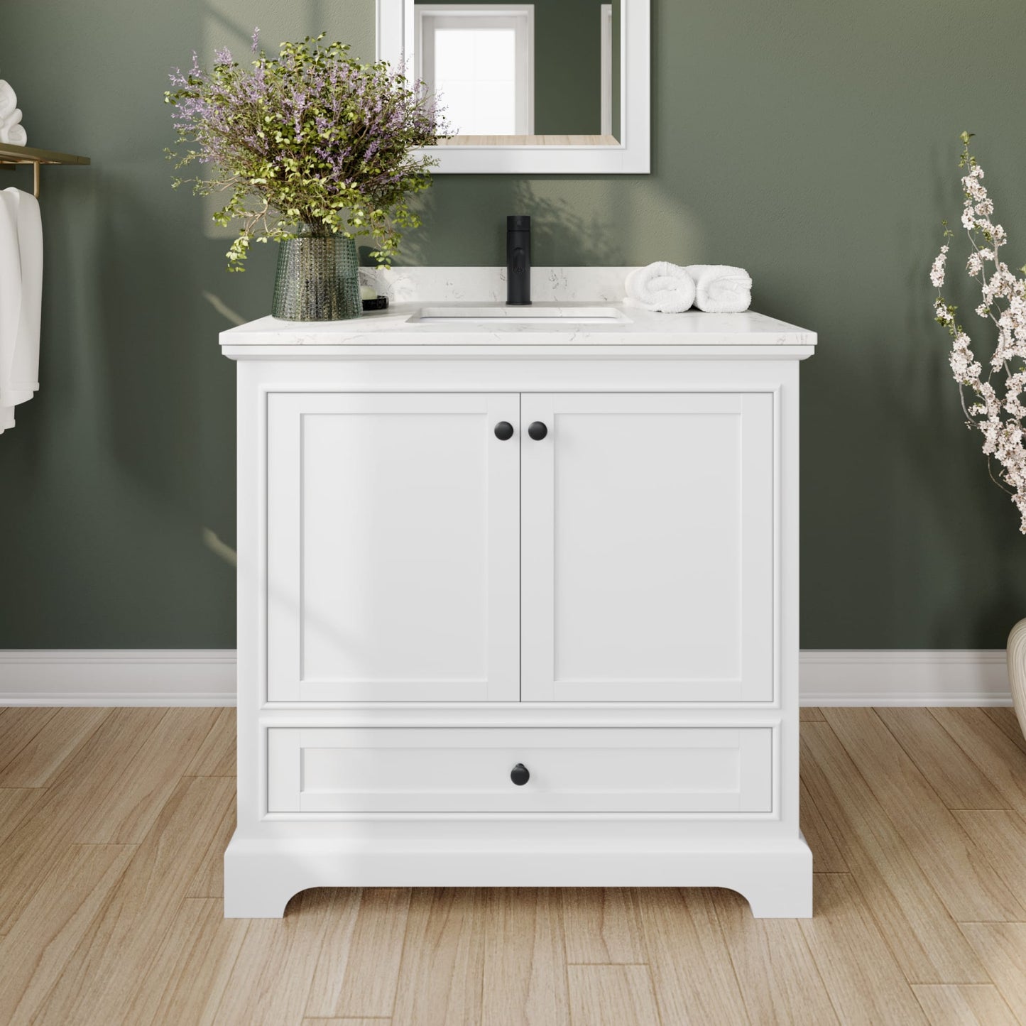 Deborah Bathroom Vanity with Countertop 36 inch Single Sink Single hole Faucet Setup