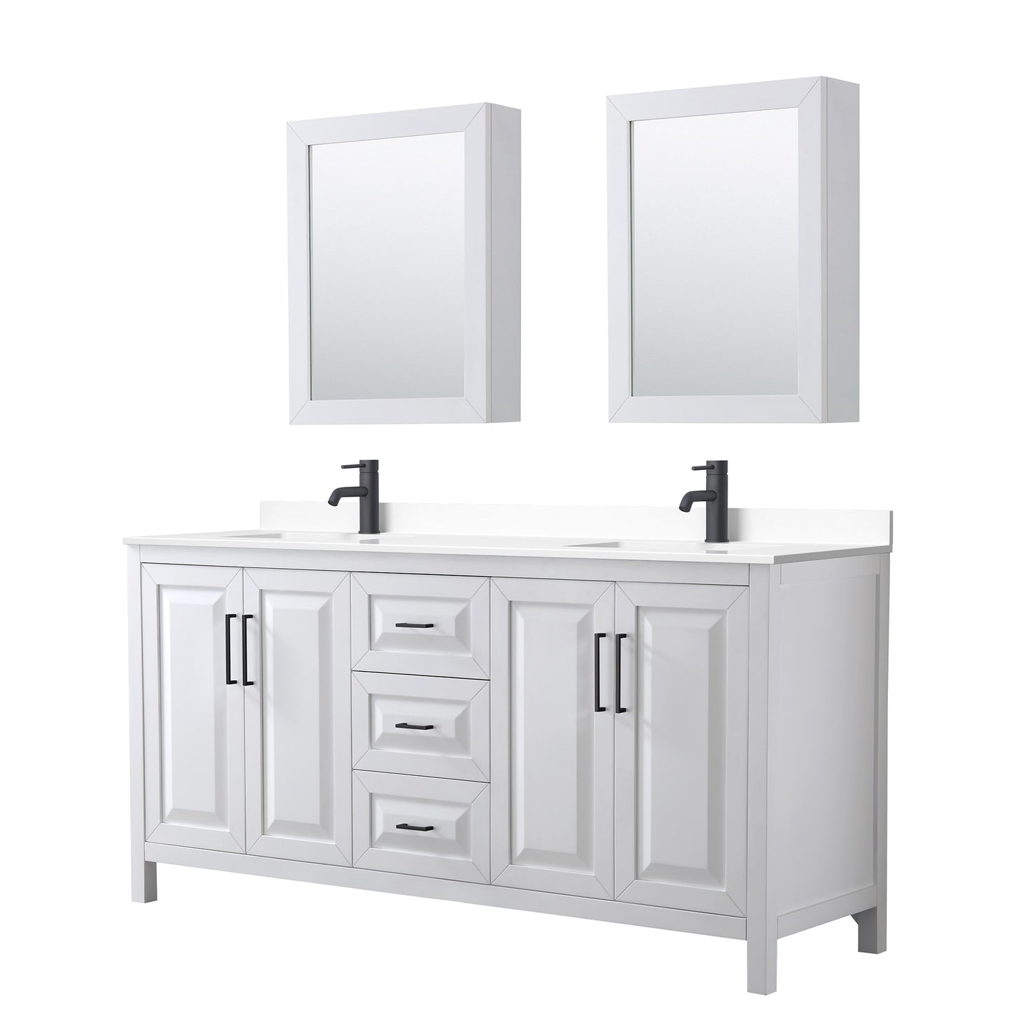 Daria Bathroom Vanity with Countertop 72 inch Double Sink Single hole Faucet Setup