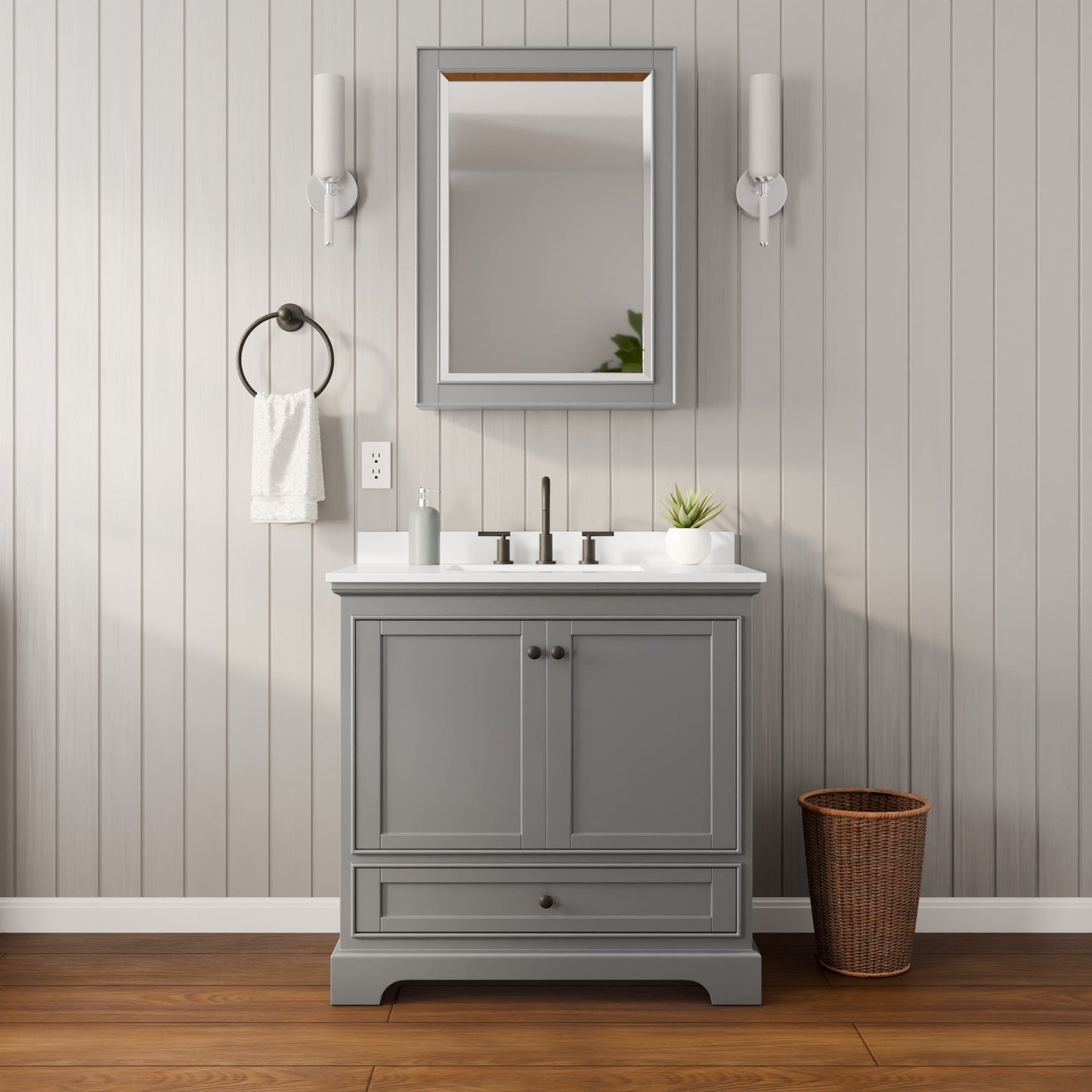 Deborah Bathroom Vanity with Countertop 36 inch Single Sink 3-hole Faucet Setup
